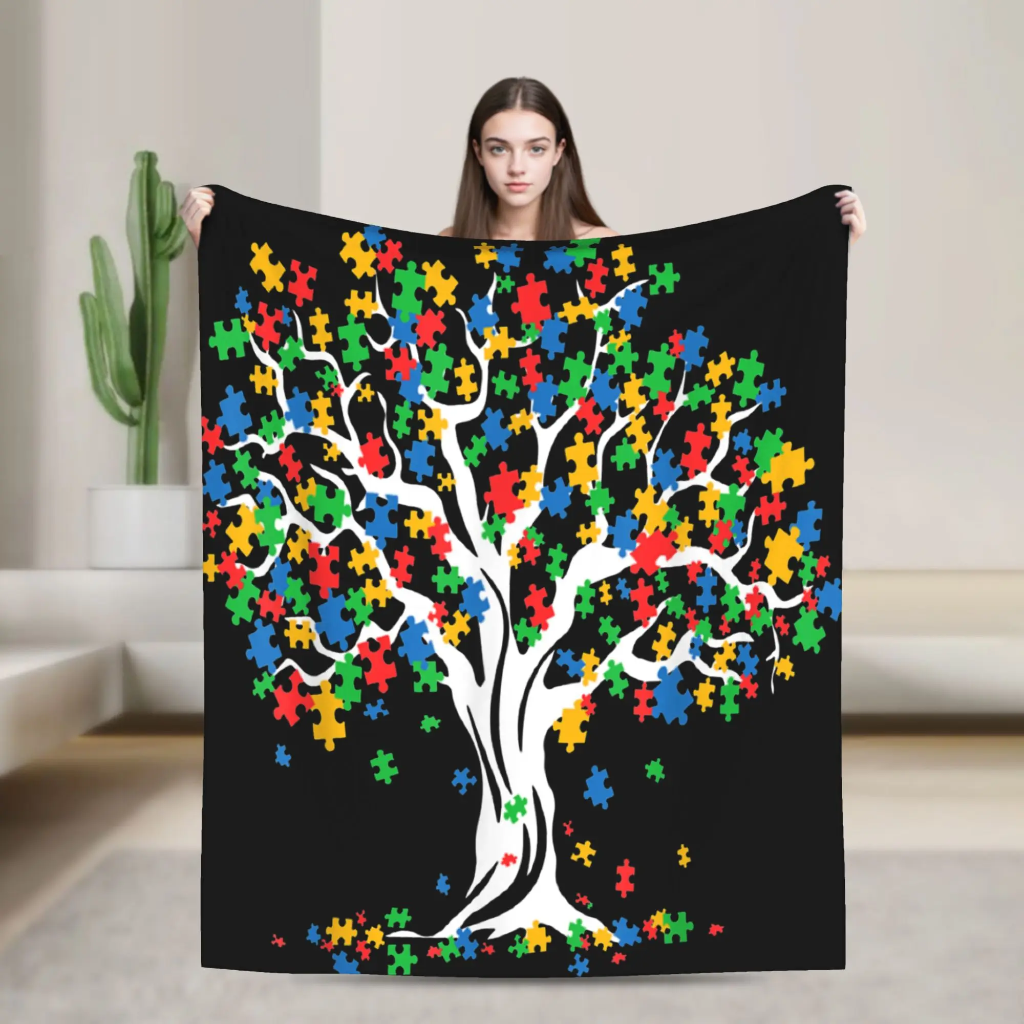 Tree Of Life Autism Awareness Month Fuzzy Blankets Funny ASD Supporter Gift Funny Throw Blankets for Home 200x150cm Bedspreads