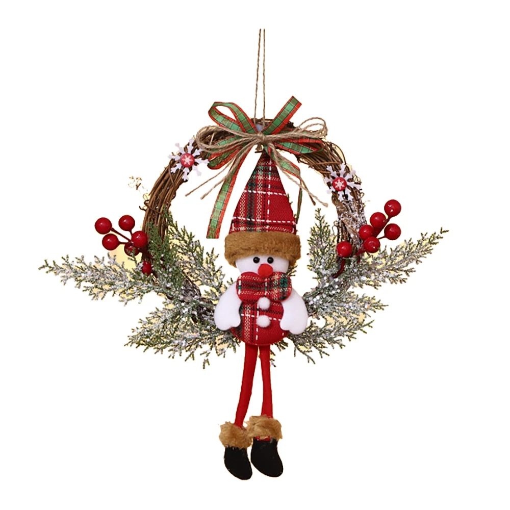 Artificial Christmas Wreath for Front Door Wall Window Farmhouse Home Decoration, Snowman(Small)