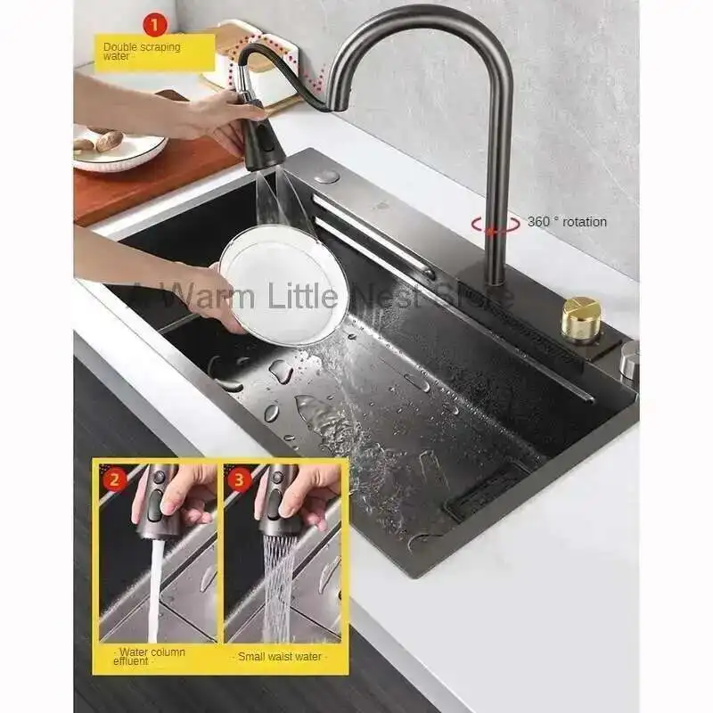 

Nordic Metal Kitchen Sinks for Bar Counter Smart Digital Display with Cup Washer Sinks Light Luxury Design Sink for Dining Room