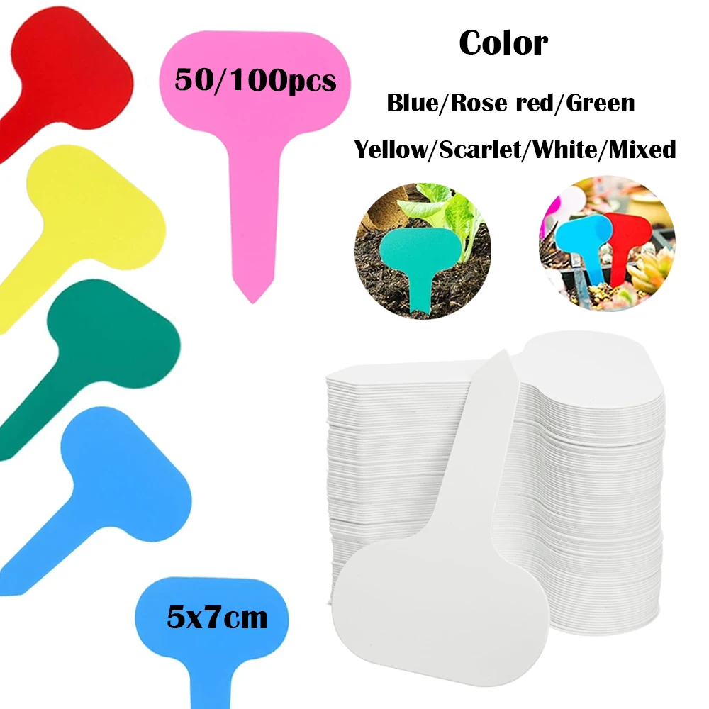 50/100Pcs 5x7cm T-Type Plastic Plant Labels, Reusable Garden Markers Waterproof Plant Tags for Potted Plants Garden Signs