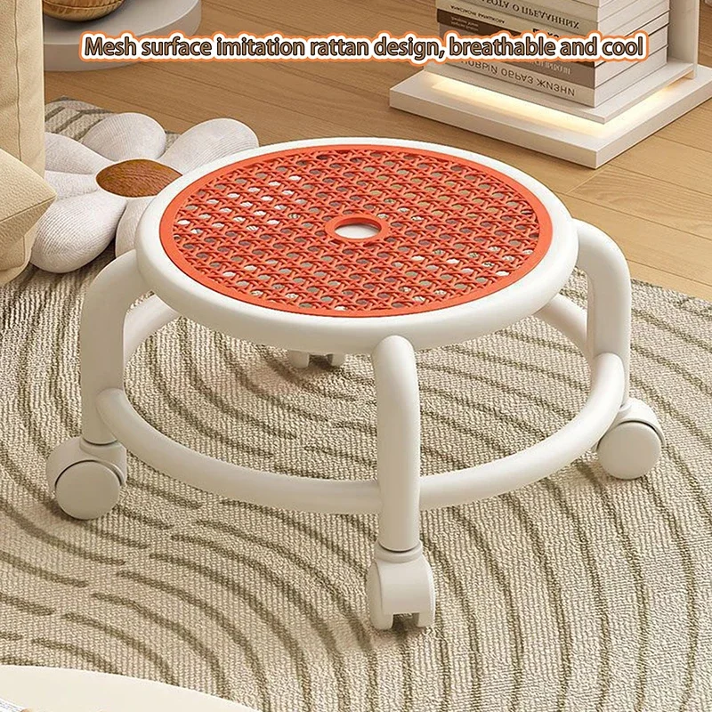 Swivel Rolling Stool Round Low Small Grey Universal Wheel Kids Adult Strong Capacity Practical Storage