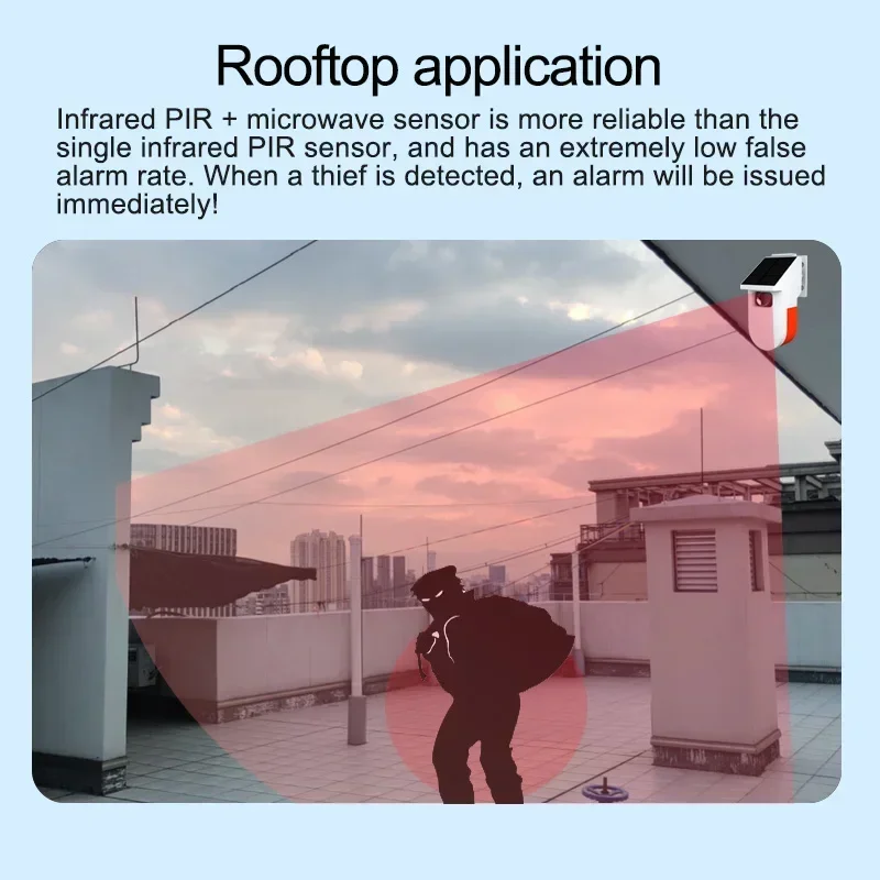 PIR MicroWava Radar Home Motion Sensor Alarm 120DB RF433 Wireless Remote Control Anti-Theft Security System Outdoor Solar Panel