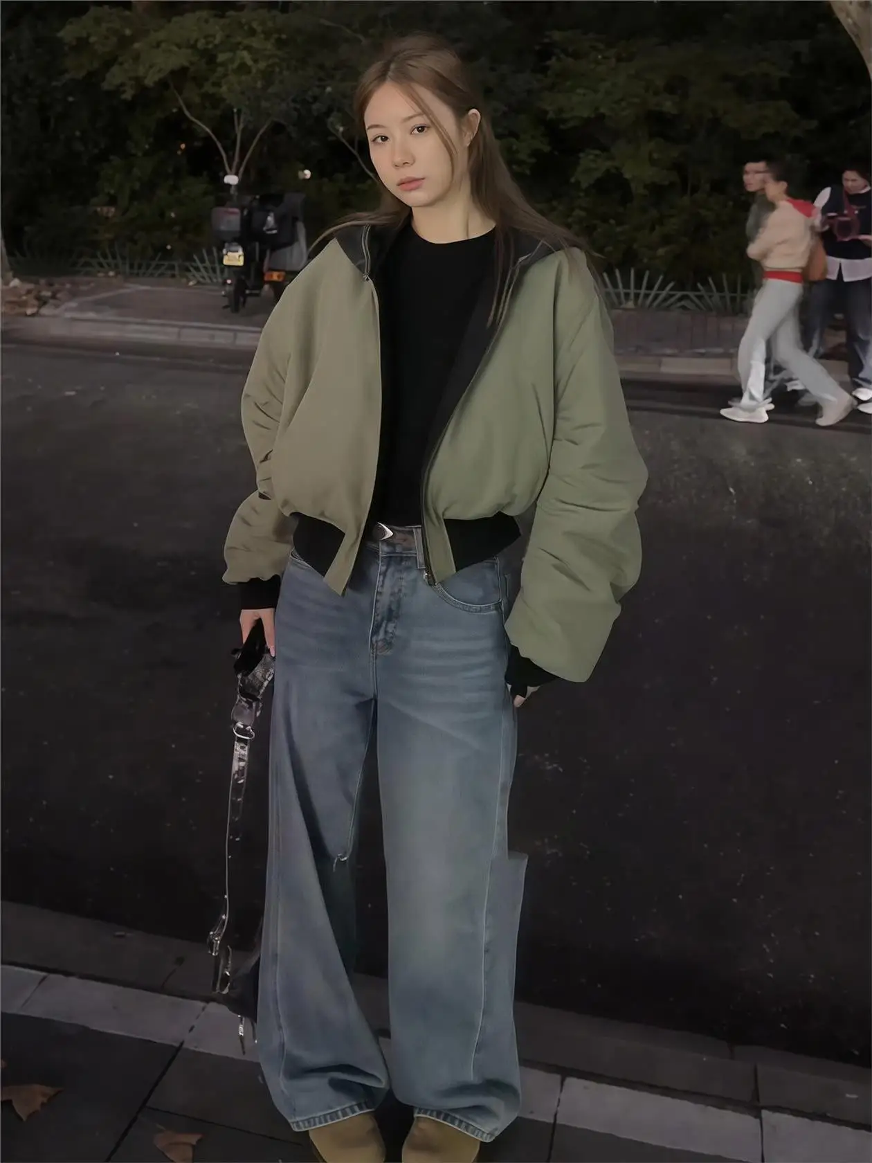 Dwustronna, luźna kurtka damska ze skóry ekologicznej, wiosenno-jesienna, nowa, w stylu koreańskim, z kapturem i zamkiem błyskawicznym.