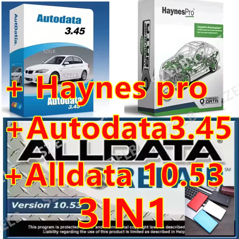 Autodata 3.45+ Haynes pro (vivid2018) + Alldata 10.53 Software de Reparación de Automóviles con Soporte Técnico para Autos y vehículos con Disco Duro de 640GB + Video