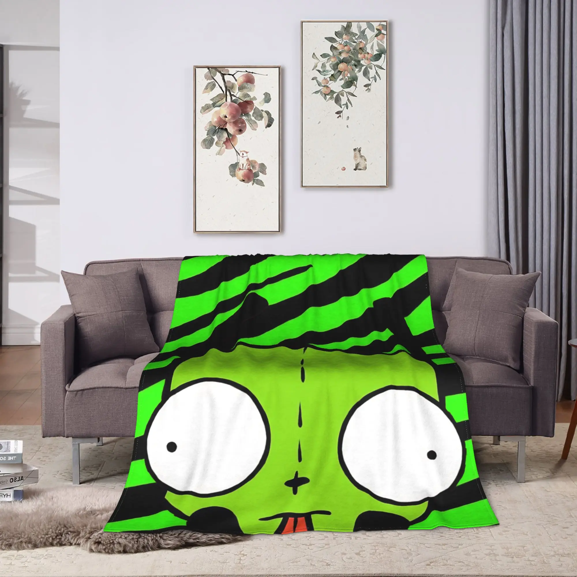 Gir Invader Zim Cartoon  Throw Blanket  Flannel Bedspread For Couch Chair Sofa Bed Funny Sofa Bed Cover