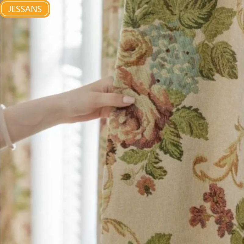 American Thickened Chenille Yarn-dyed Jacquard Blackout Curtains for Living Room Bedroom and Balcony Customized Finished Product