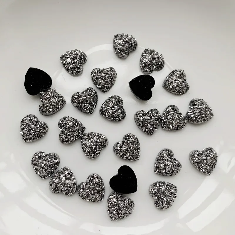 8mm&12mm Glitter Heart Rhinestone Applique Flatback Crystal Stones Resin Gems Non Hotfix Strass for Decoration -HR05