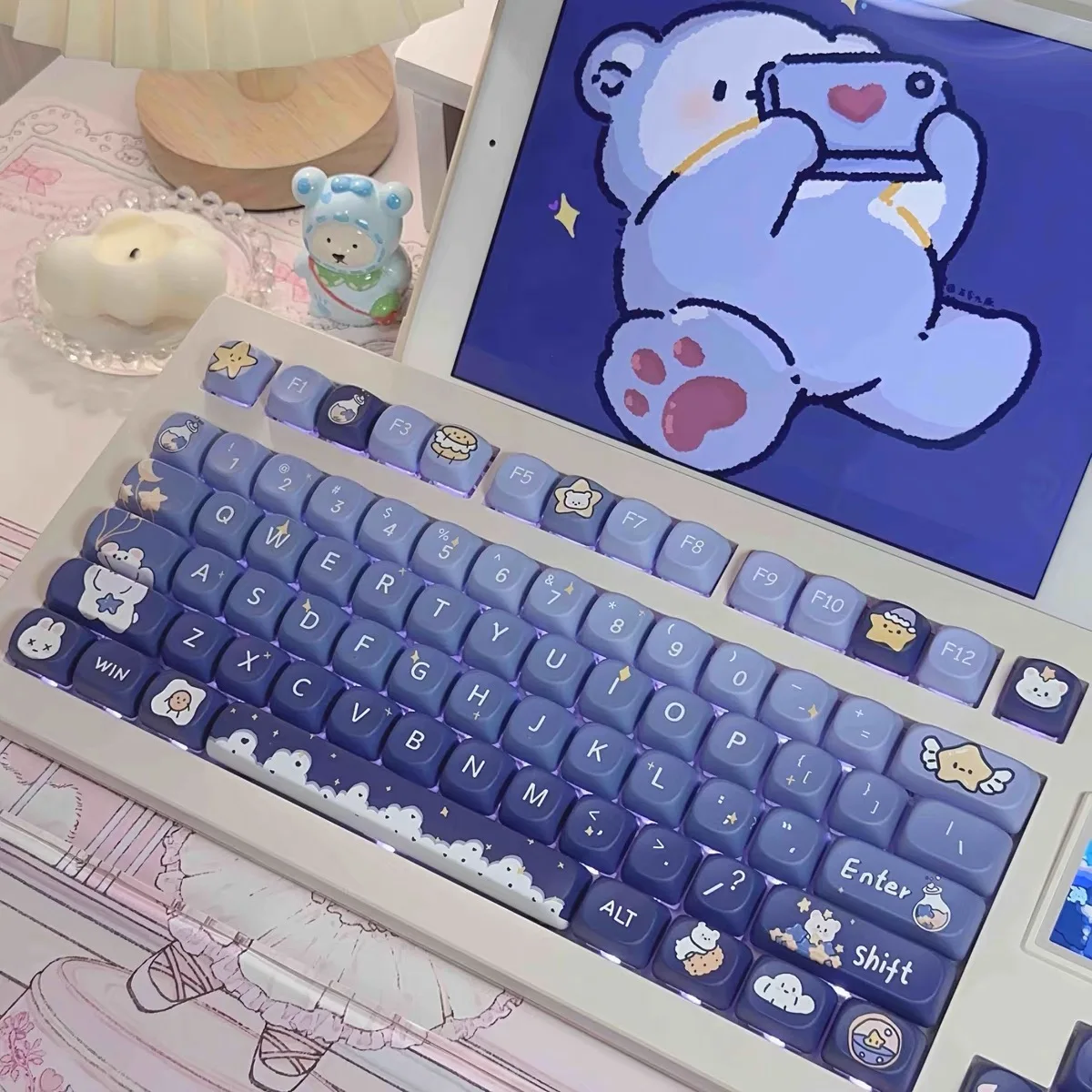 Cute Bear 140 klawisze MOA wysokiej jakości Cute Key Cap niedźwiedź kwadratowa sublimacja mechaniczna klawiatura akcesoria