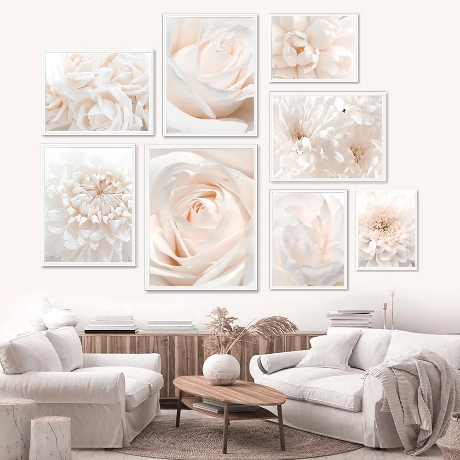 White Flower Dahlia Rose Peony Minimalist Wall Art Canvas Painting Nordic Posters And Prints Wall Pictures For Living Room Decor