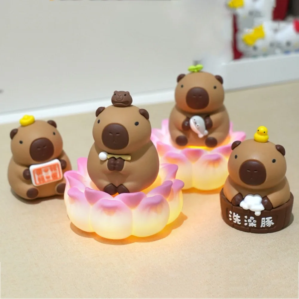 Lotus Base Capybara Figure Toys Figure with Lights Simulation Capibara Model Cute Cartoon Capybara Animals Figures Kid Toy