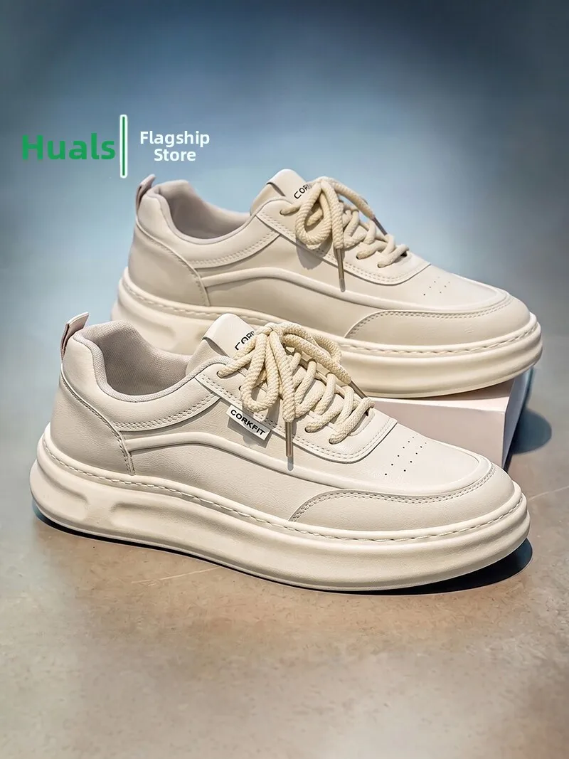 Men's Waterproof Leather Panel Shoes Casual Work Sports Trendy Shoes Anti-slip Rubber Sole Comfortable Breathable Mesh Inner