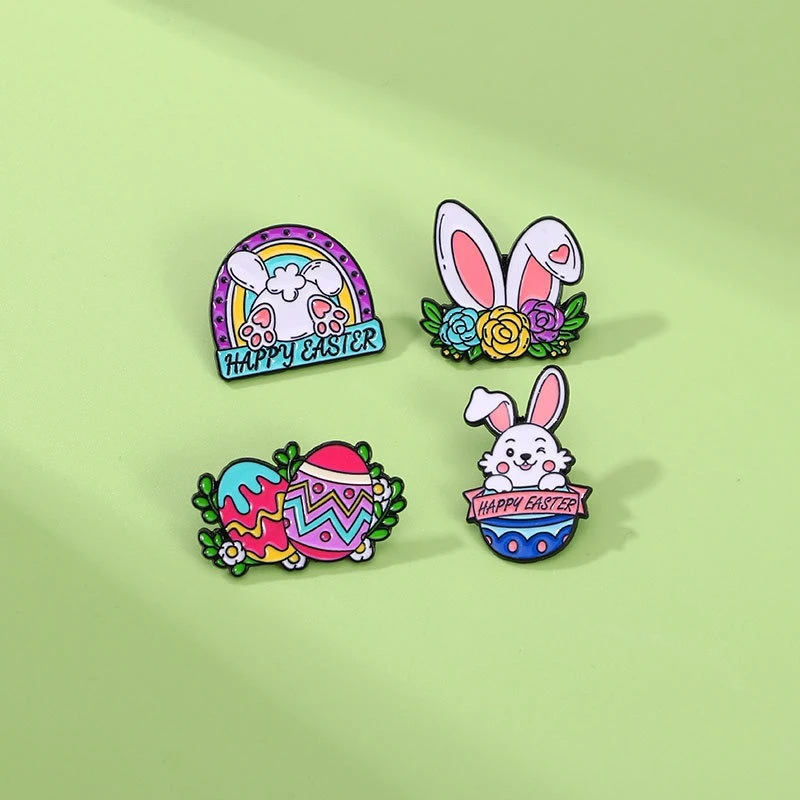 Creative Rabbit Easter Cartoon Brooch Cute Bunny Egg Pin Holiday Party Gift Badge DIY Clothing Bags Hat Scarf T-shirt Accessory