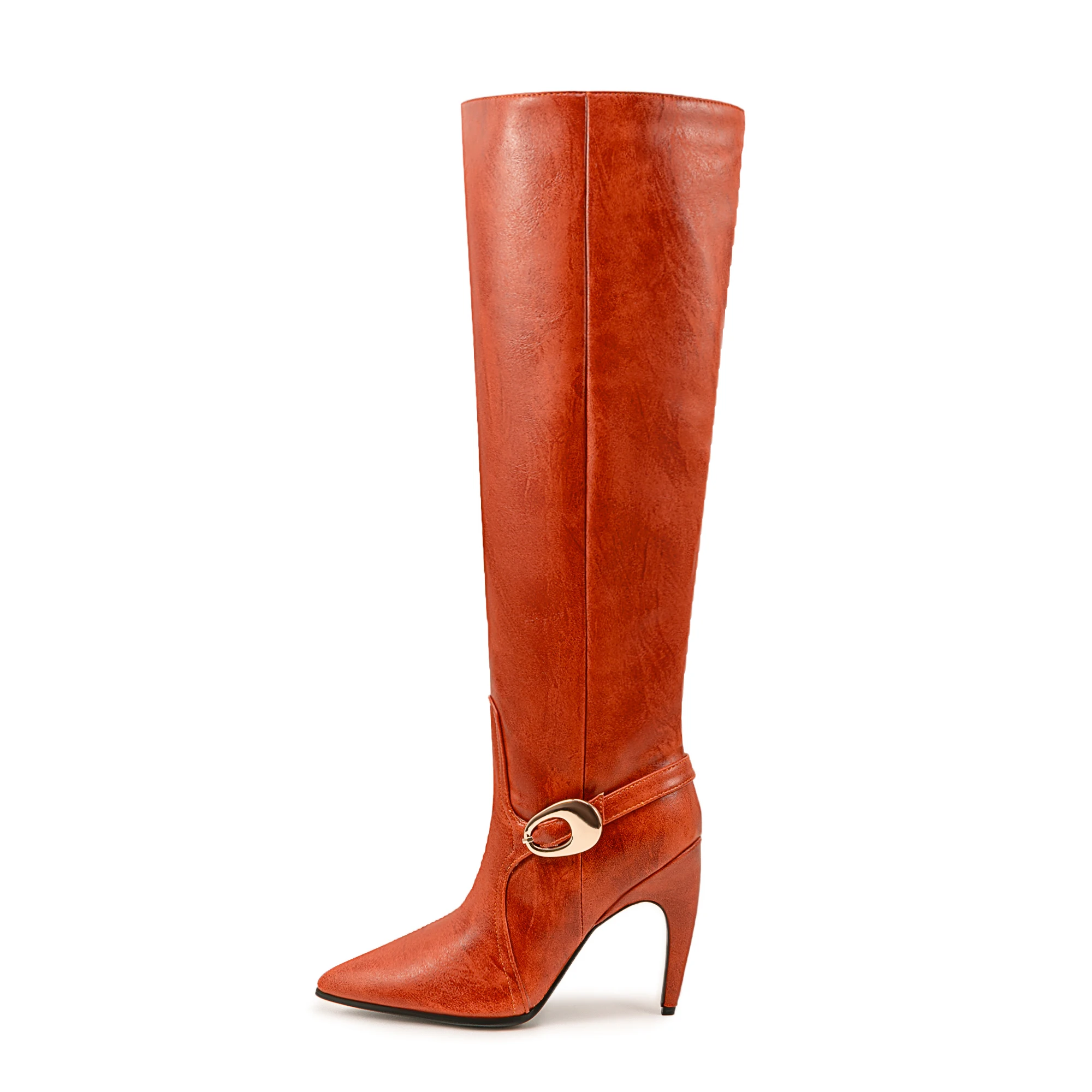 Arden Furtado Women's Knee High Boots Pointed Toe Super High Heel Slip-On Large Size Modern Alien Heel Metal Buckle