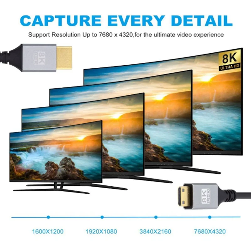 Câble de connexion 8K HD vers Micro Mini HDMI,mince et doux,Ultra-haut pour ordinateur,TV,caméra,affichage de surveillance