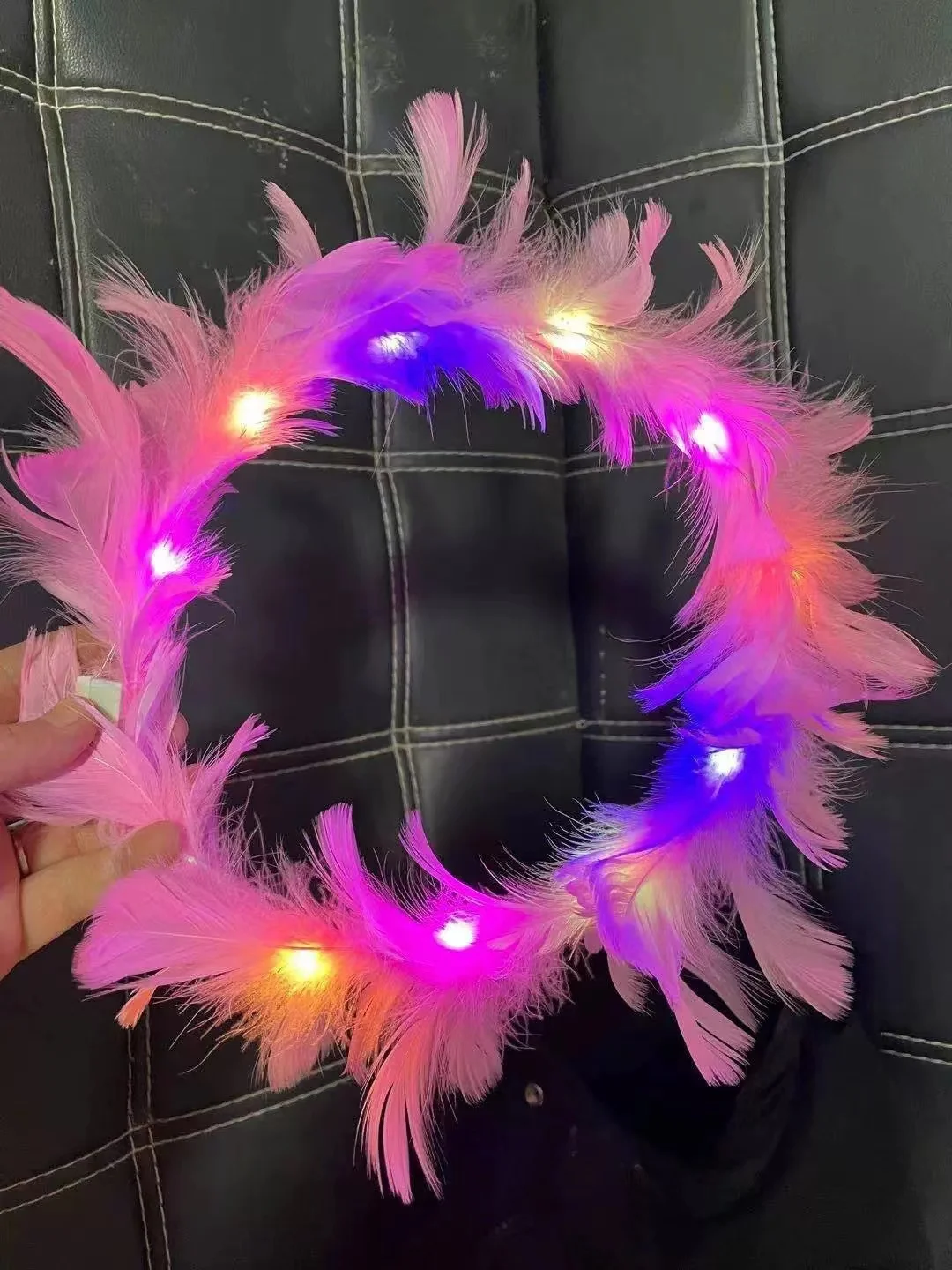 LED Feather Wreath Crown Headband for Women, Light-Up Angel Halo Headband, Luminous Headdress for Girls, Wedding, Christmas Glow