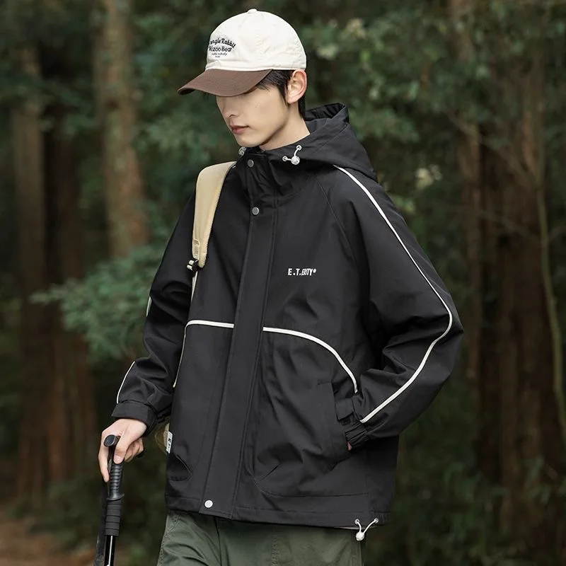 

2025 New Hooded Jacket Men's Trendy Versatile Windproof Waterproof Breathable Coat Spring and Autumn Casual Loose Windbreaker