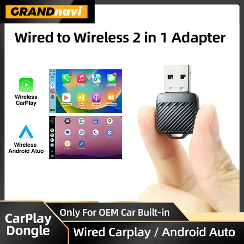 Mini adaptador inalámbrico CarPlay Android Auto 2 en 1 con cable a 5GHz WiFi5 adecuado para coches CarPlay/Android Auto con cable original al 98%