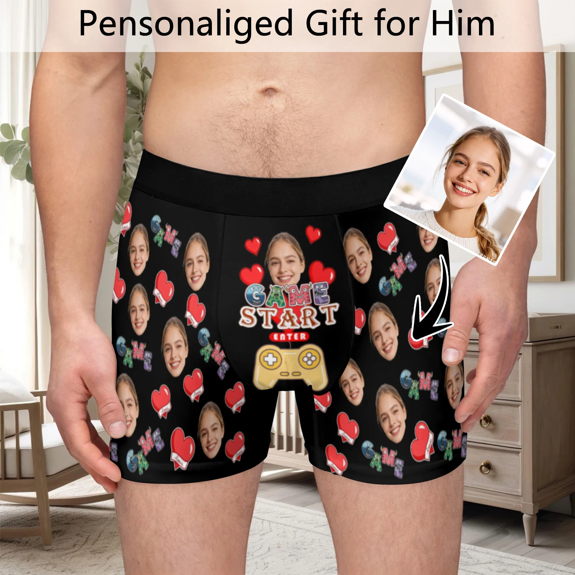 Customized Personalized Facial Photo Underwear Men's Flat Corner Valentine's Day Gift Husband Anniversary Gift Father Son Birthd