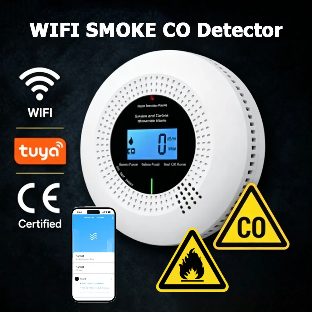 CCEsafety Wifi Tuya Smoke Carbon Monoxide Detector Smoke CO Detector 10-Year Sensor Battery Operated Home Boiler Room Fireplace