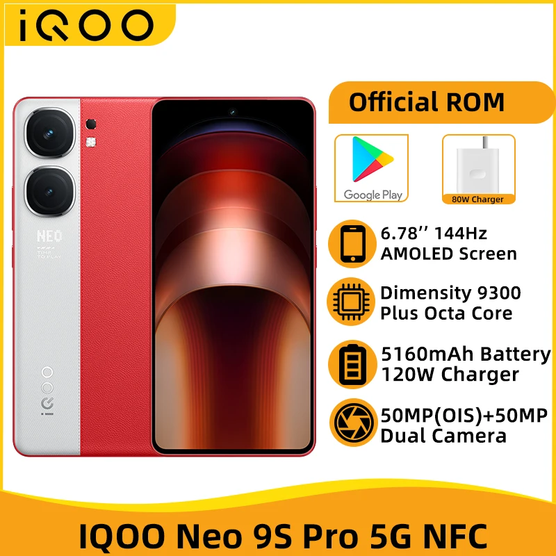 IQOO Neo 9S Pro 5G NFC Dimensity 9300 Plus 6.78'' 144Hz AMOLED Display 50MP Dual Camera 5160mAh Battery 120W Fast Charger