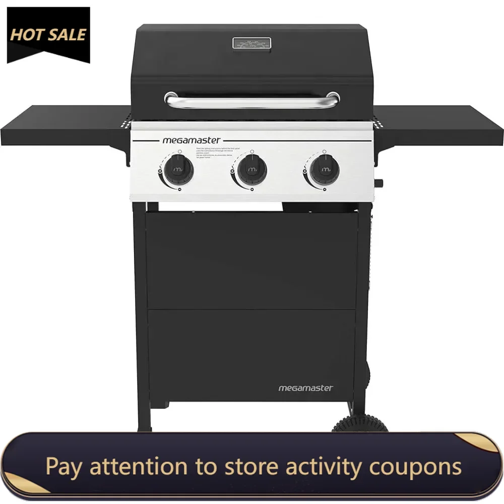 Patio and Garden Barbecue Grill Knife 3-Burner Propane Gas Grill With 2 Foldable Side Tables 30000 BTUs Viking Outdoor Cooking