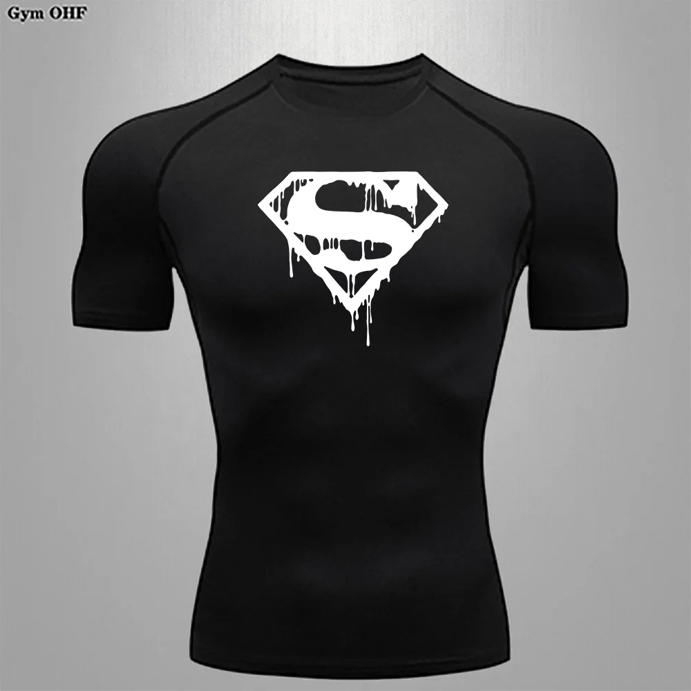 Super T-shirts Men's Compression Sports Bodysuit Workout Gym Training Basketball Fitness Jujitsu MMA Sweatshirt Rashguard Tops