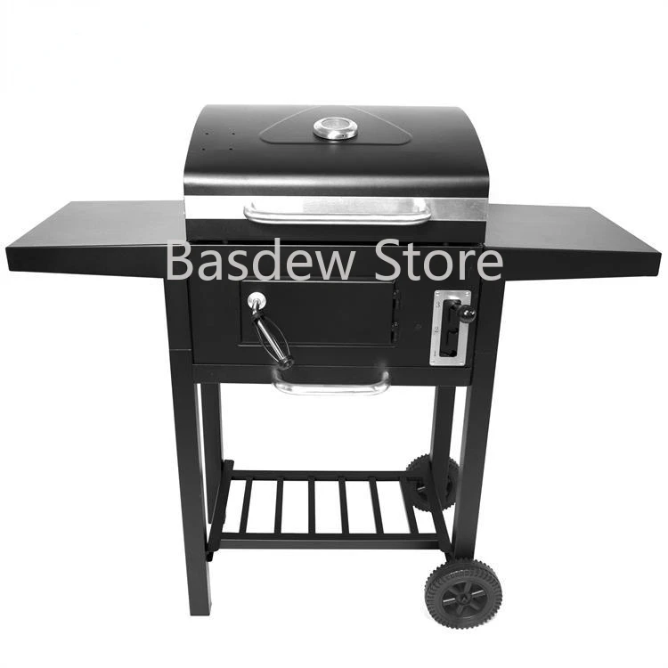 

Large charcoal grill with double side table is suitable for home camping outdoor barbecue