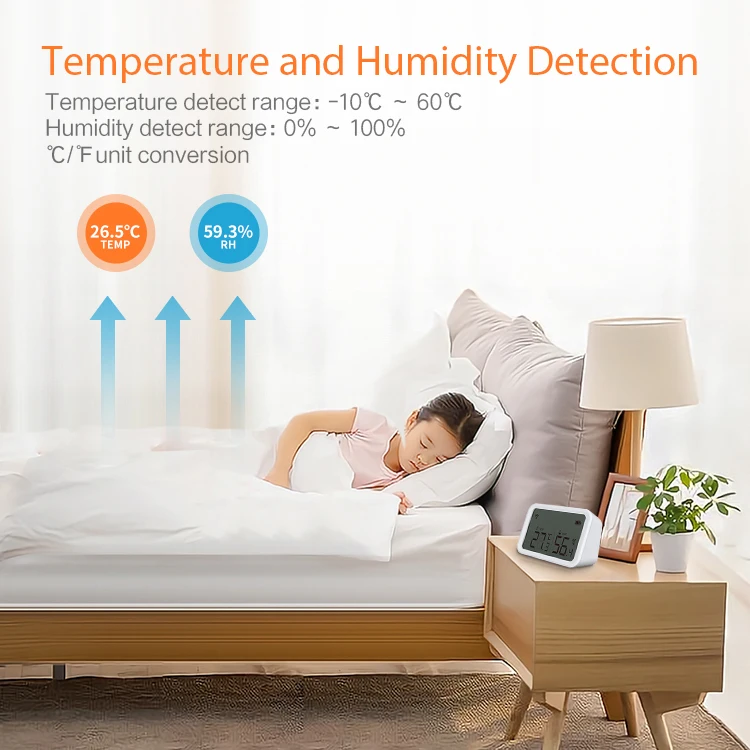 Tuya Smart Home ZigBee Temperature and Humidity Sensor Indoor Thermometer Detector with LCD Screen Compatible with Alexa