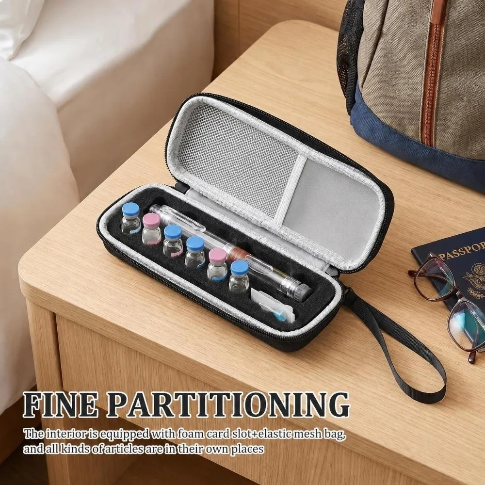 Portable Insulin Vial Storage Box Reusable Mesh Pocket Insulin Vial Carrying Case Precut Foam Slot Peptide Storage Organizer
