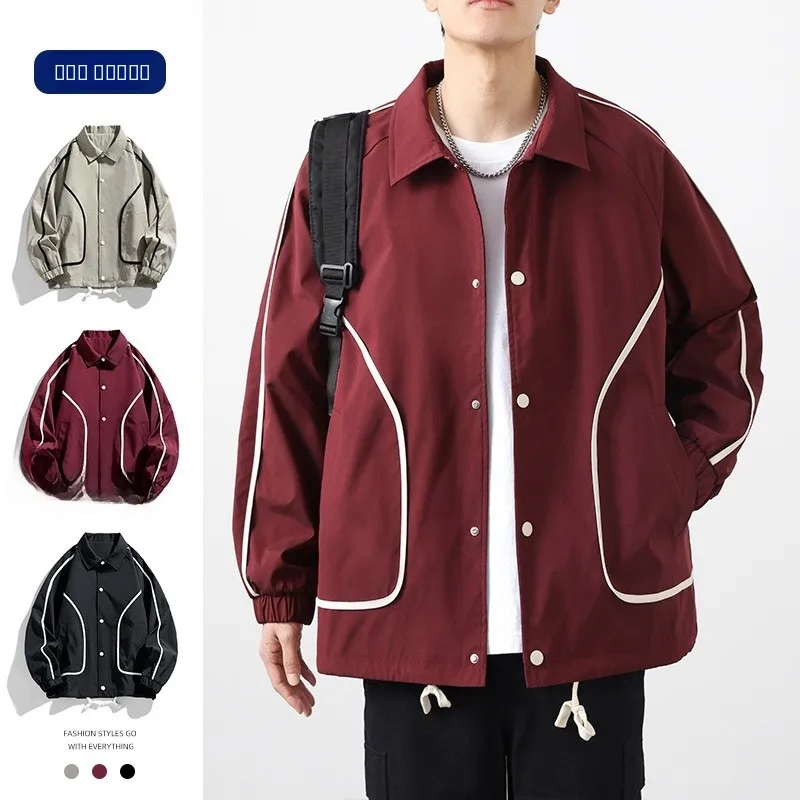 

Retro American Sle Men's Jaet Loose Casual Lapel Spring Autumn New Faion Brand ular Workwear Coat Youth Trend