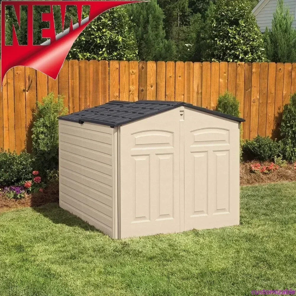 

Customizable-Slide-Lid Resin Outdoor Storage Shed (5 X 6.5 Ft),Weather Resistant, Beige/Brown, Organization For Home/Backyard/Ga