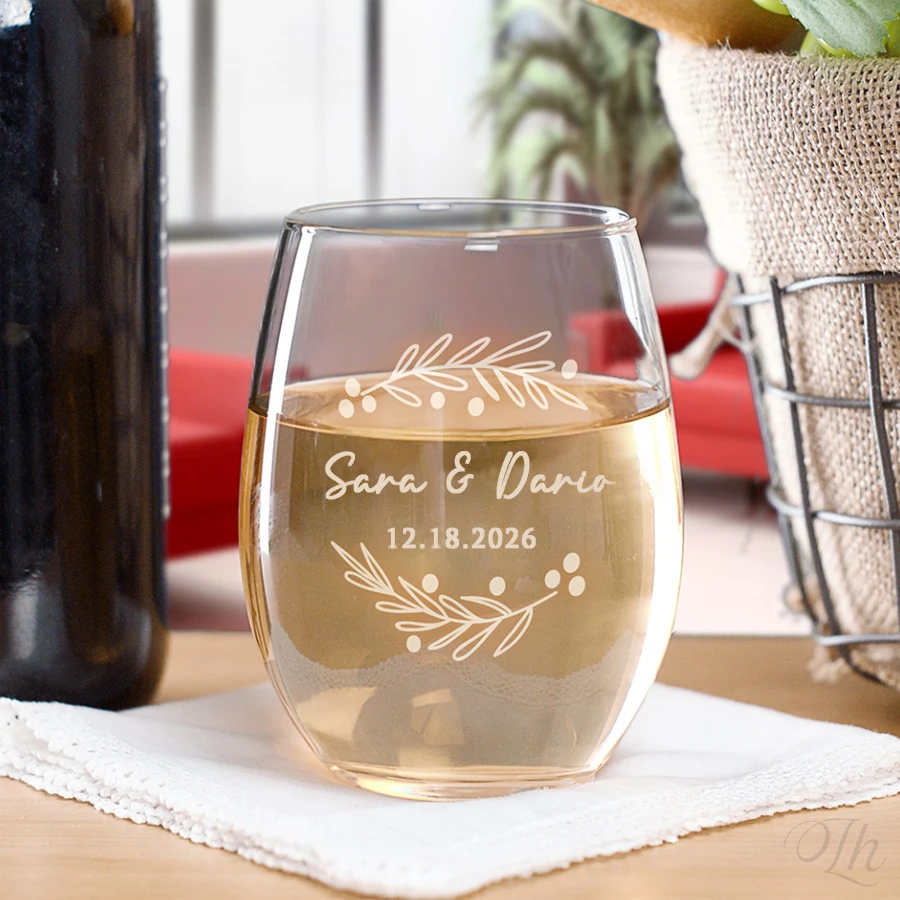 

Personalized Wedding Glasses Stemless Wine Glass Custom Wedding Gift for Bride and Groom Engagement Bridesmaid Gift