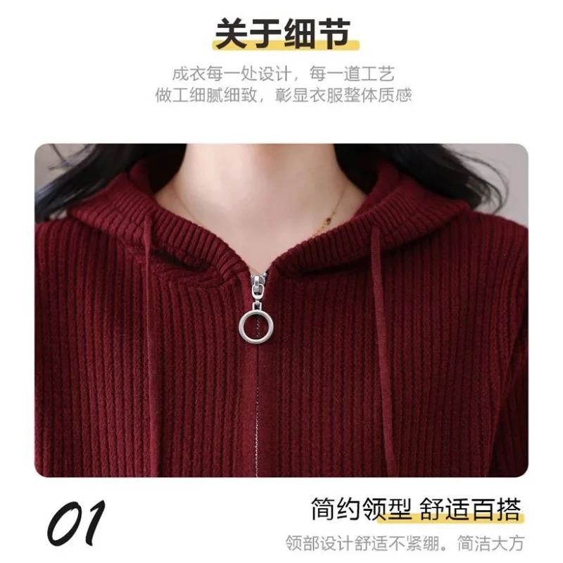 مقنعين سترة محبوكة الخريف والشتاء جديد 2025 قصيرة فضفاضة نمط سترة سستة أعلى سترة الموضة #4