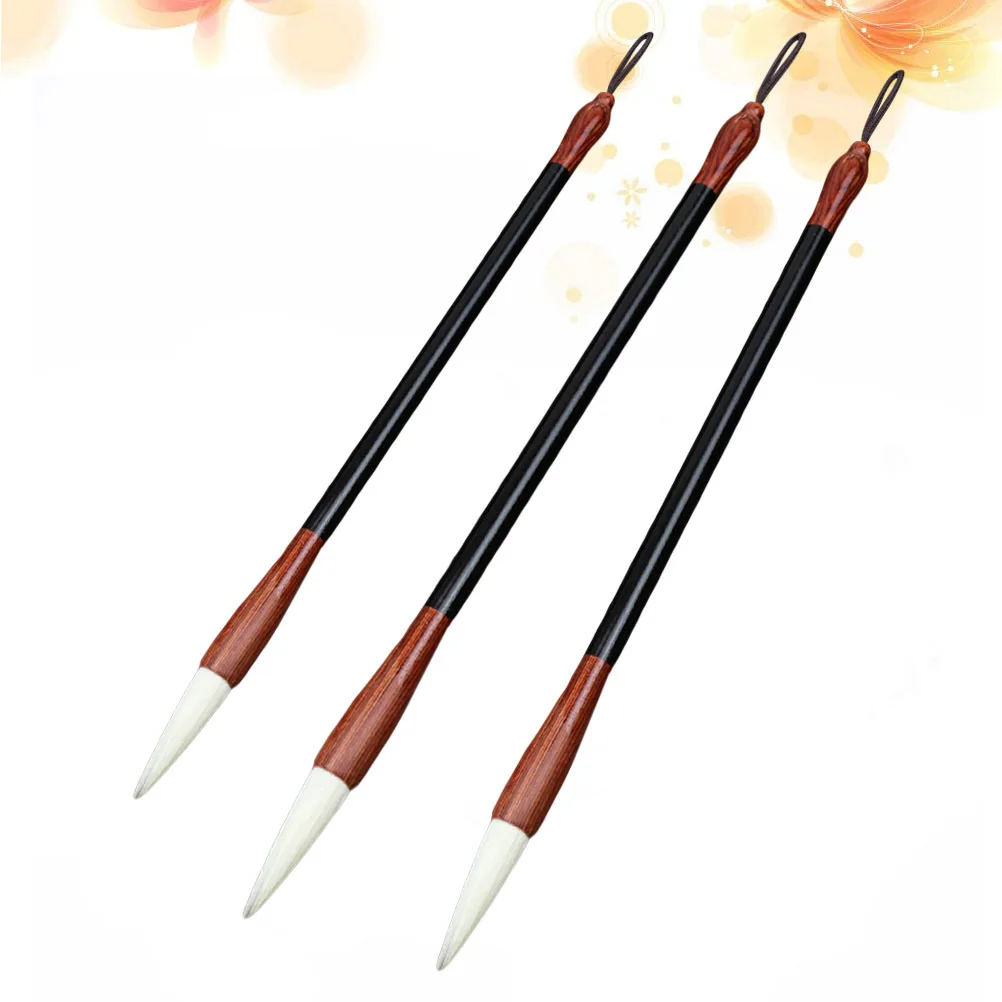 

3Pcs Ebony Calligraphy Brush Set Wolf Sheep Hair Chinese Writing Tools for Beginner Sumi Kanji Painting Drawing