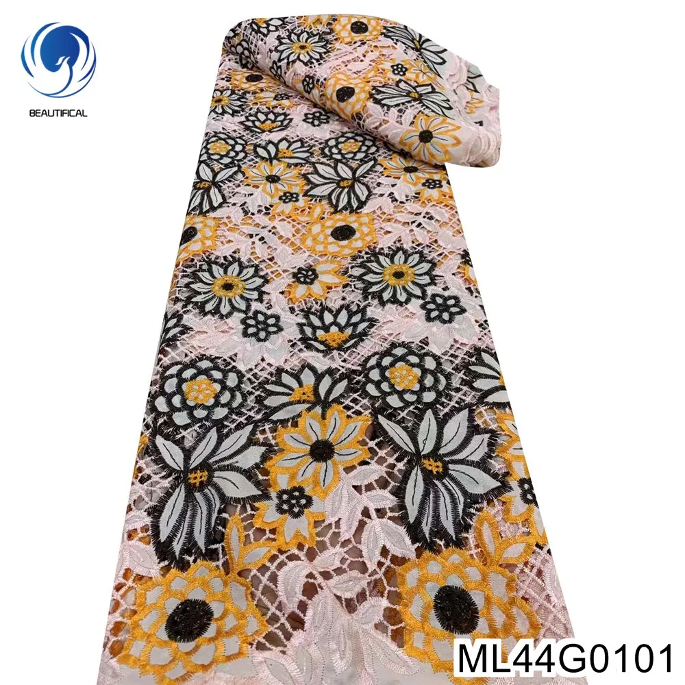 

5 Yards Multicolor Beautifully Embroidered Flower Design Nigerian Guipure Water Soluble Cord Lace Fabric Party Dress ML44G01