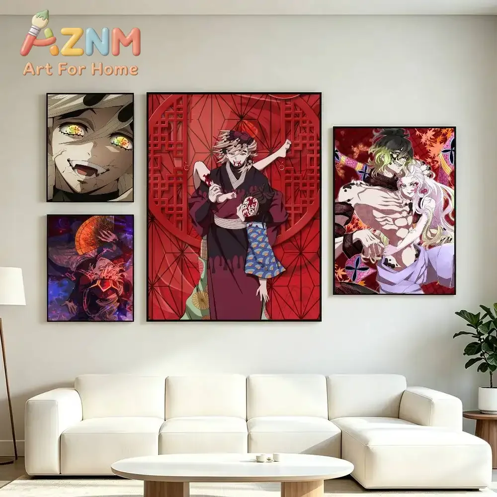 AZNM Demon Slayer Doma Anime Canvas Wall Art Frameless Print Poster for Home Bedroom Living Room Wall Decor
