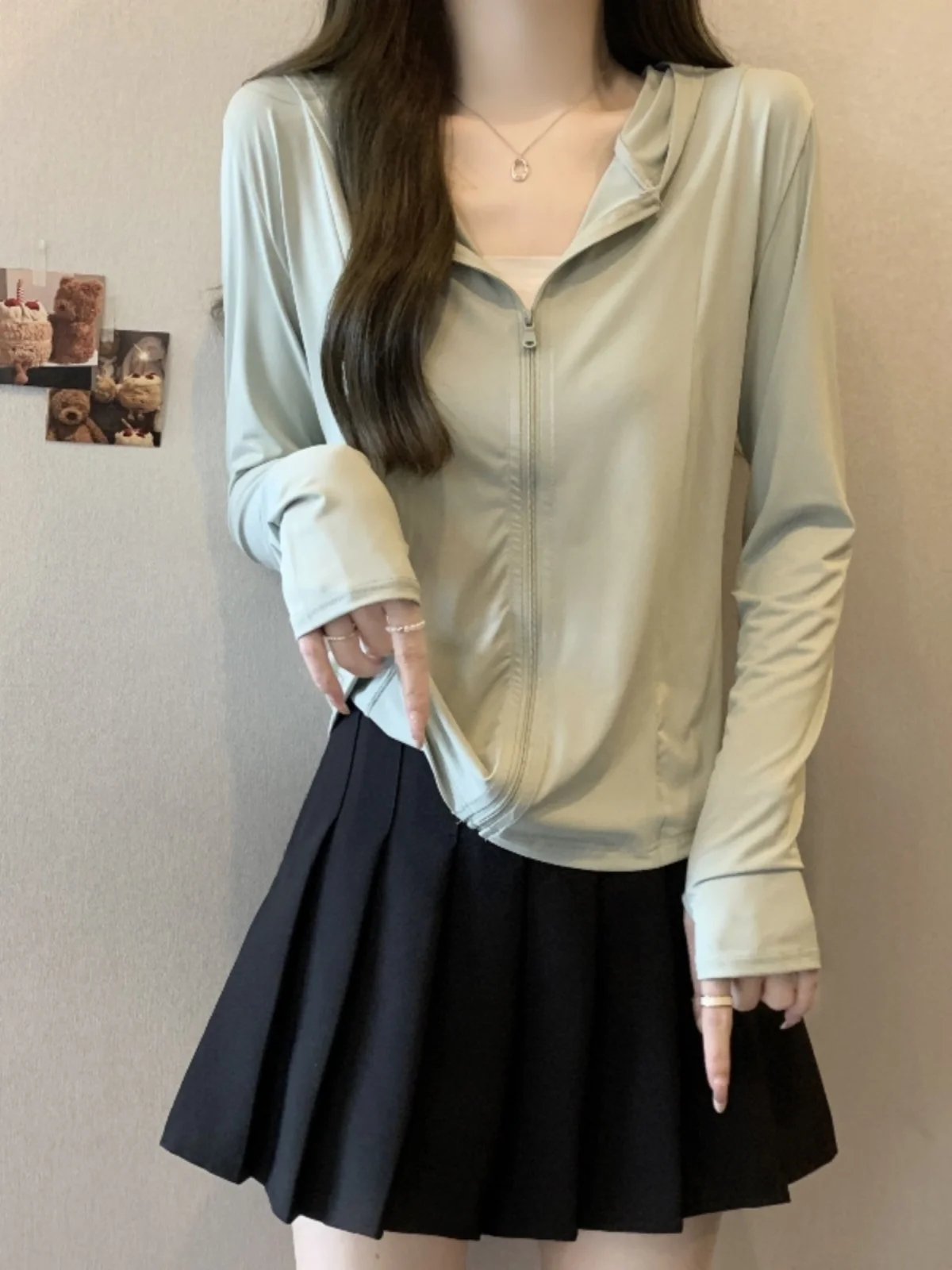 

Thin Ice Silk Hooded Sun Protection Clothing Women Summer Large Size Fatter Sister Slimming Zipper Open Cardigan Outerwear To...