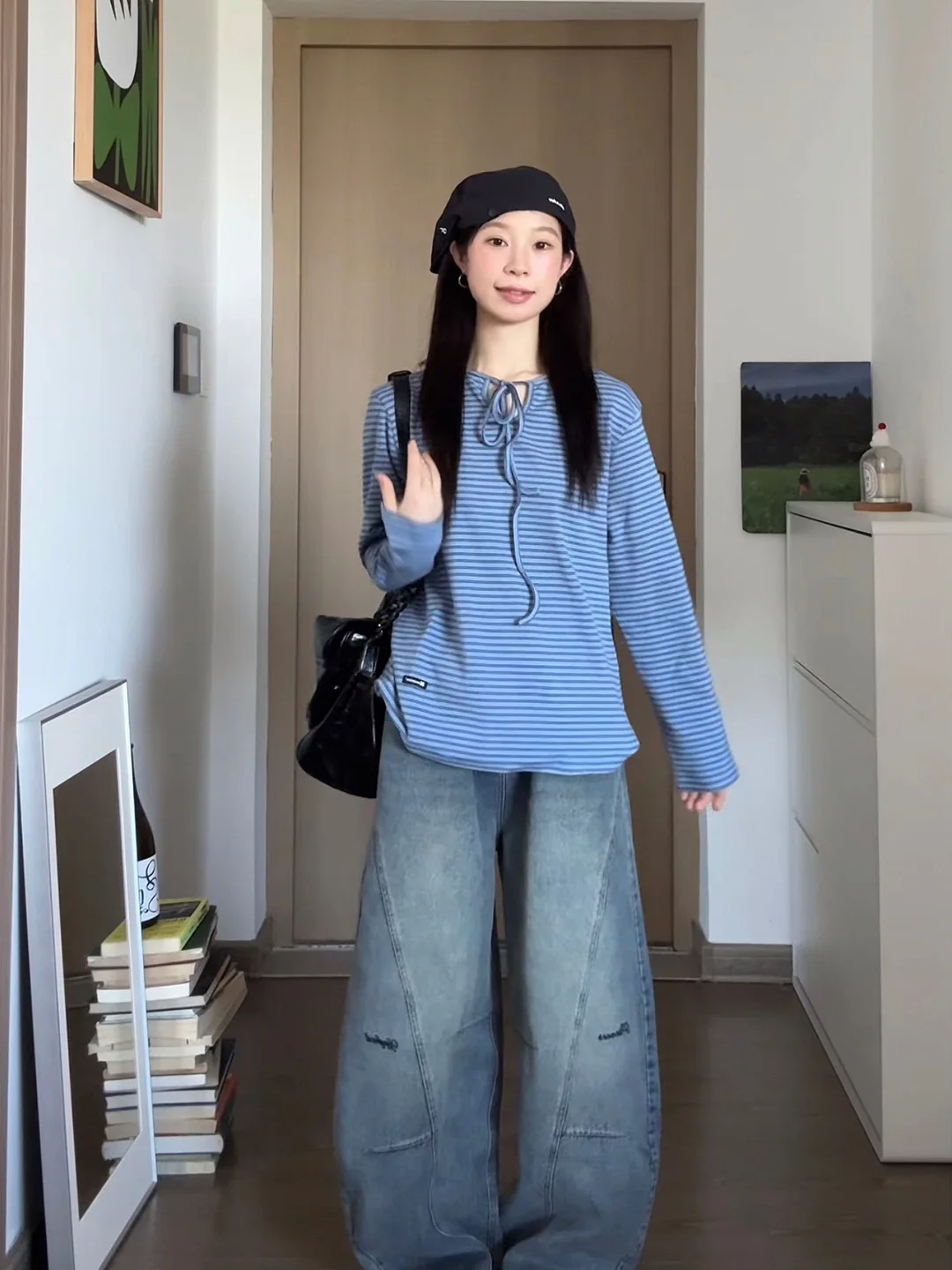Elegant Striped Long Sleeve T-Shirt Women's Loose Casual Versatile Top Korean Style Commute Wind Tie Dye Autumn New Arrival