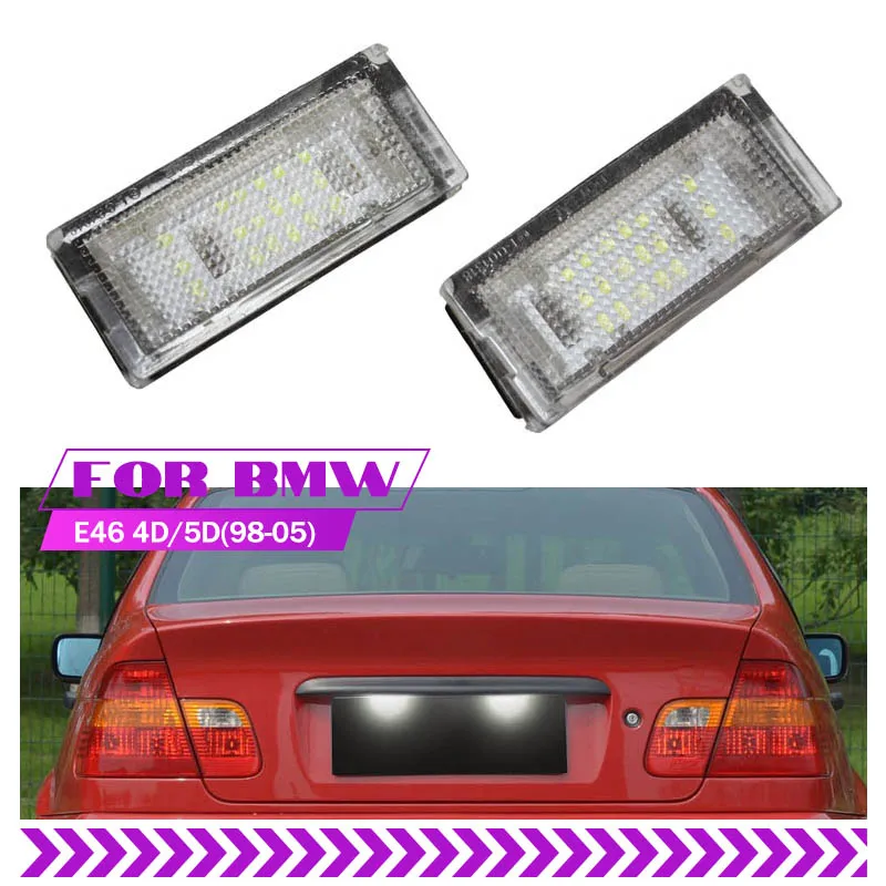 2Pcs 6500K 3528 SMD LED License Number Plate Lights White Canbus Error Free for BMW 3-series E46 1998-2005 3 4 5 Doors