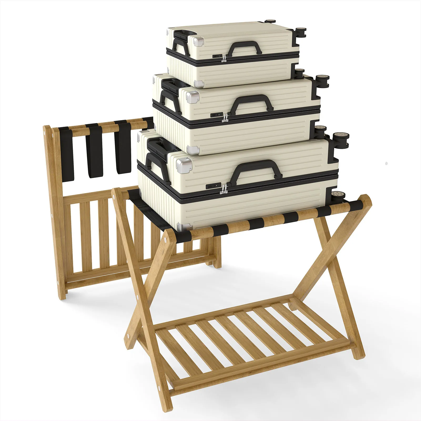 접이식 두꺼운 나무 수납 정리 선반 여행가방 스탠드 호텔 침실 게스트룸용 수납 선반 포함