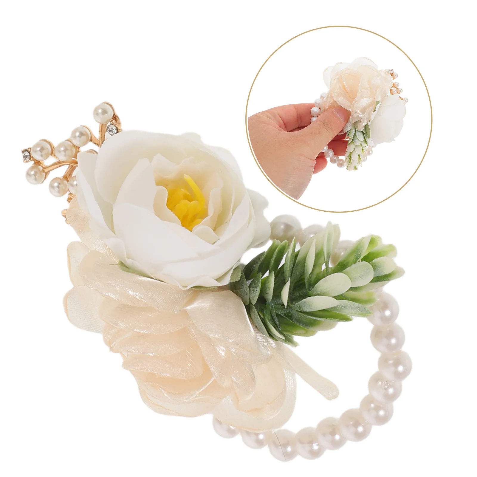 

4pcs Wedding Set Bridal With Pearl Hand Decor For Bridesmaid Prom Party Artificial Rose Wristband Elegant Bridal Hand