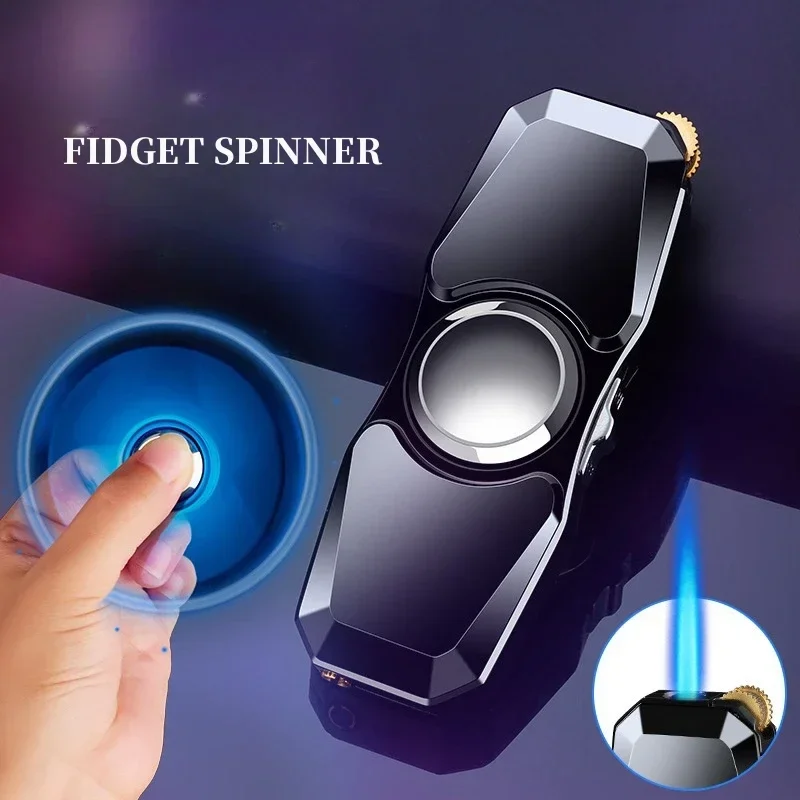 Cool Metal Fingertip Rotating Windproof Lighter, Blue Flame Torch, Grinding Wheel Lighter, Direct Smoking Accessories