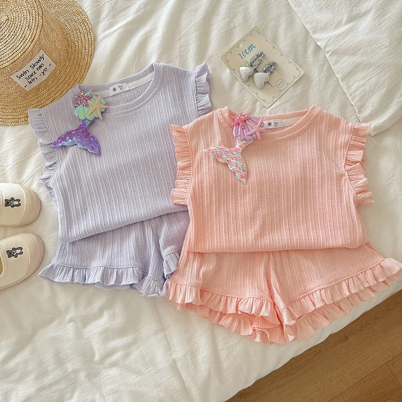 2-8T Toddler Kid Baby Girl 2pcs Clothes Set Sleeveless Tank Top Shorts Set with Hairpin Elegant Princess Two Piece Set Outfit