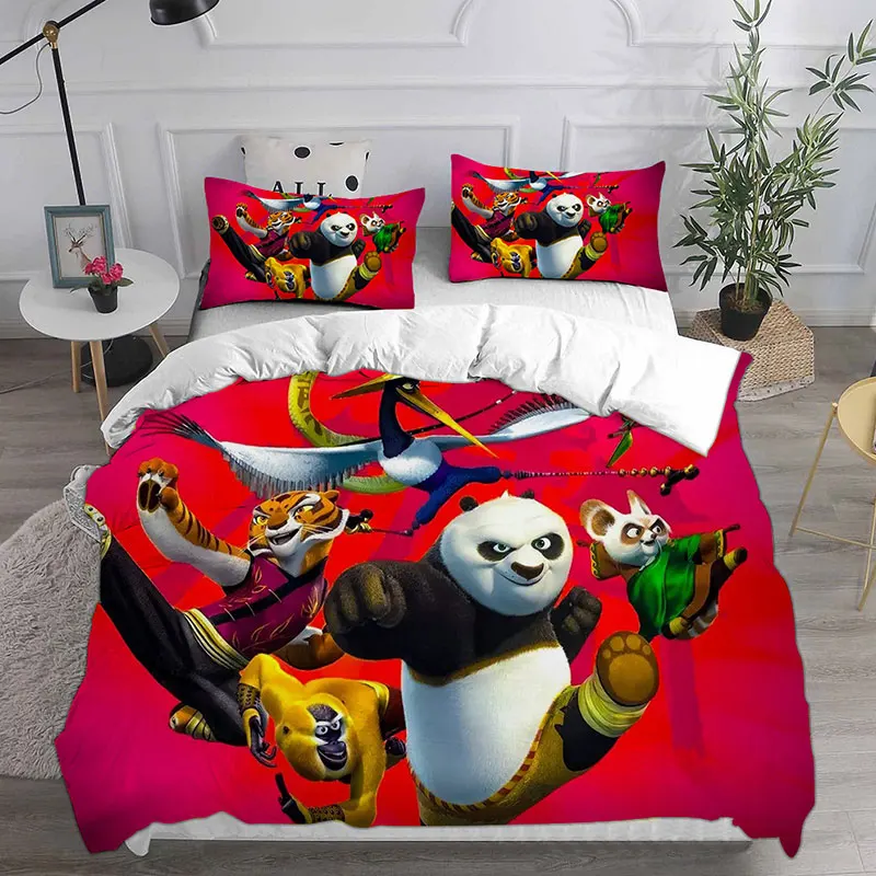 Kung Fu Panda 4 set di biancheria da letto trapunta trapuntata copripiumino federa 2-3 pezzi set bambini taglia adulto