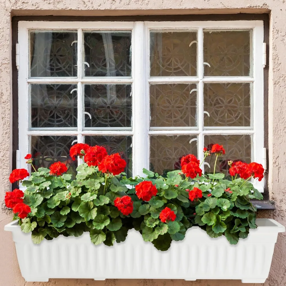 صندوق زهور نافذة مقاس 27 بوصة مع صواني تصريف، زارع بلاستيكي كبير لأعشاب حديقة الشرفة #2