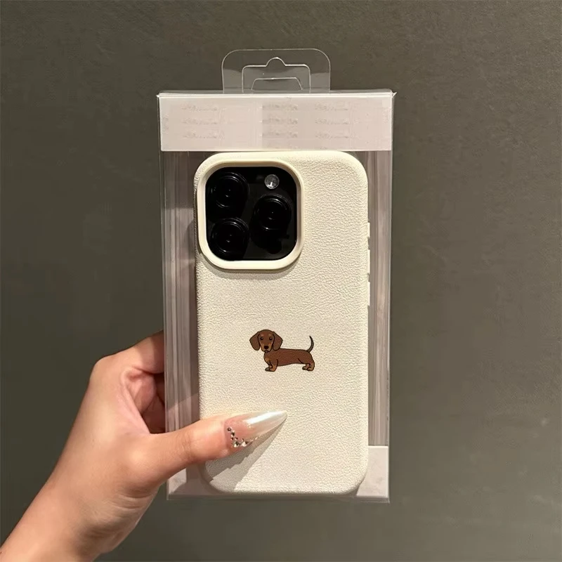 Phone Case For iPhone 11 12 13 14 15 16 17 Pro Max XS X XR 16E 16 Plus 17 Air Minimalist Brown Dachshund Pattern Soft TPU Cover - náhled 3