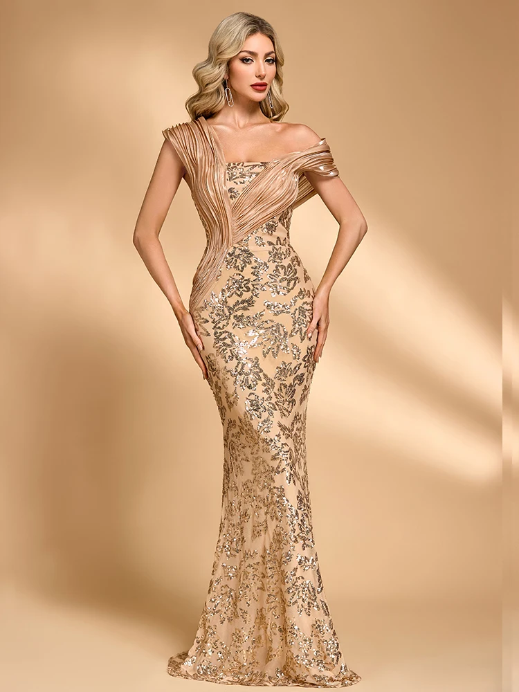 BLUEPLUM Eleganti paillettes Splicing Abiti da sera formali Sirena Prom Abiti da cocktail per feste di nozze di lusso