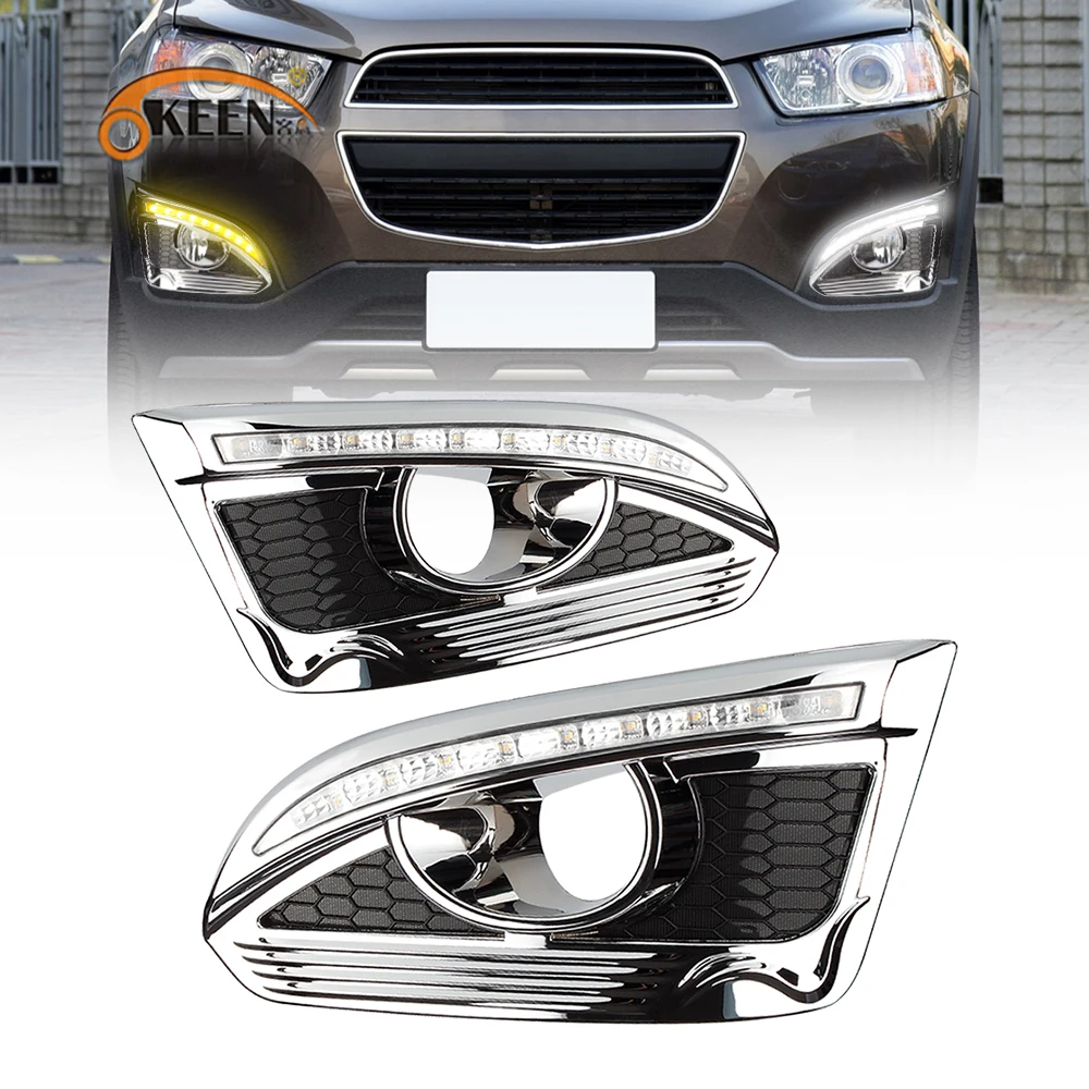 OKEEN 2pcs Car LED Daytime Running Light For Chevy Chevrolet Captiva 2015 2016 2017 Day Light White DRL Yellow Turn Signal Light