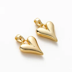 Colgantes de corazón de latón chapado en oro de 18K, 4 piezas, 11x15mm, dijes en forma de amor, colgante para collar DIY, suministros para hacer joyas