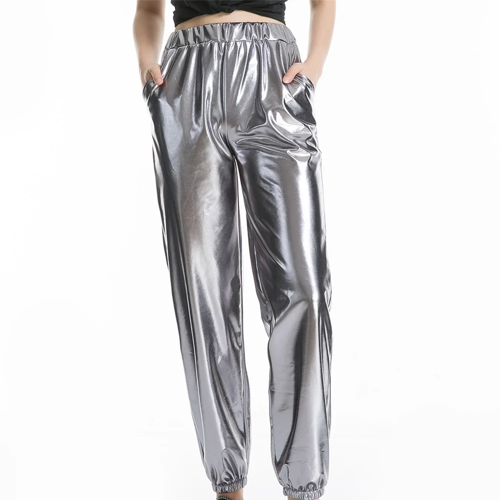 

Metallic Yoga Pants Breathable High Waist Stretch Lightweight for Sports Disco Party Clubwear Women Disco Pants for Women